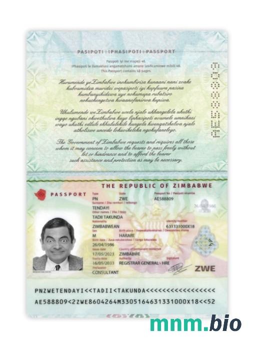 Paszport Zimbabwe 2023-obecnie, szablon w formacie PSD